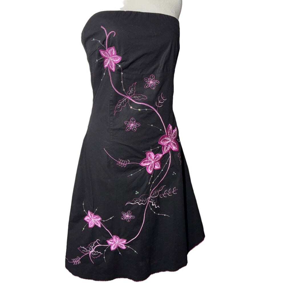 Jane Norman Y2K Strapless Dress Size 12 Embroidered Floral